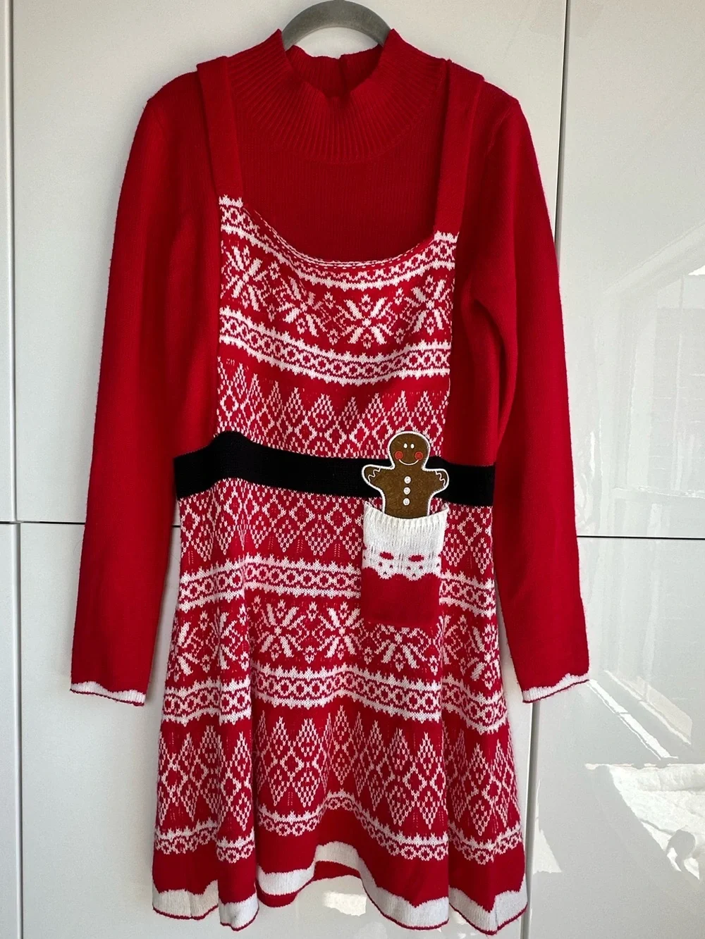 HOLIDAY / CHRISTMAS Sweater Dress - Santa's Helper Mrs Claus Apron Dress Large